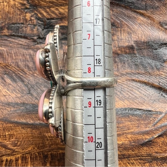 Queen Conch & Kingman Turquoise Flower Statement Ring 925 Sterling Silver | 8.5 - Picture 9 of 15